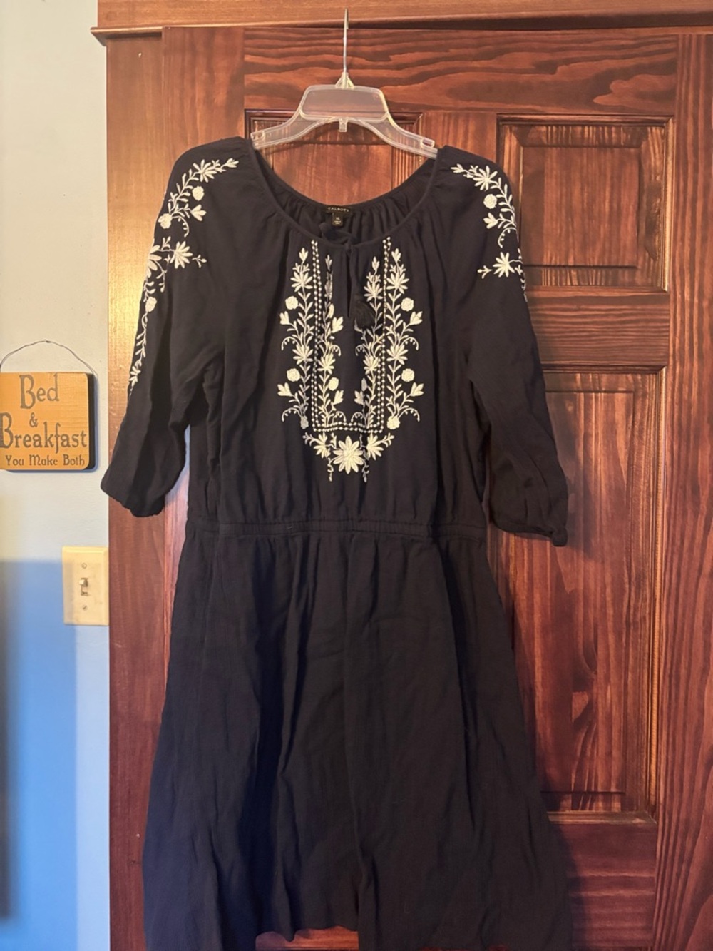 Talbots Navy Dress with White Floral Embroidery